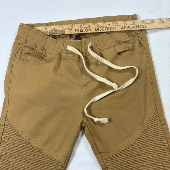 Moto Jogger Pants Mens M Tan Biker Distressed Zipper Streetwear Skinny Fit Y2K - Picture 5 of 8